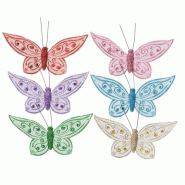 MONDO DECO 12 papillons Féerie sur pique 6,5 x 11,5 cm - Mondo Déco - multicolore matière synthétique 3558840073854