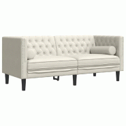 VidaXL Canapé Chesterfield avec traversins 2 places crème velours Modèle Ovanel - 372690