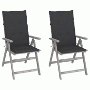 VidaXL Chaises Inclinables De Jardin Lot De 2 Et Coussins Bois Acacia - gris 3064698