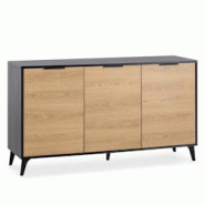 VS Venta-stock Buffet Kalma 3 portes en noir/chêne, largeur 136 cm - noir Bois manufacturé I23052