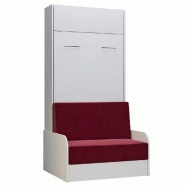 ARMOIRE LIT ESCAMOTABLE DYNAMO SOFA CANAPÉ ACCOUDOIRS BLANC TISSU ROUGE 90*200 CM