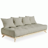 CANAPÉ CONVERTIBLE FUTON SENZA PIN NATUREL TISSU LIN COUCHAGE 90 CM.