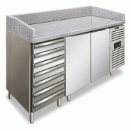 Comptoir Pizza inox 2 portes 7 tiroirs, plan en granit, temp. +2°C/+8°C, dégivrage auto, 202,5x80x100 cm, modèle PZF02C - 4637