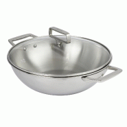 CRISTEL Wok en inox Ø28 cm, 2 anses fixes, avec couvercle en verre  Ø28cm - Acier inoxydable 18/10 3358570187643