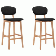 Décoshop26 - Lot de 2 tabourets de bar chaises hautes avec dossier en tissu noir et bois de hêtre DEC029820 - noir Bois massif 3000257576577