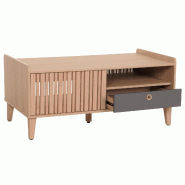 Décoshop26 - Table basse avec 2 compartiments de rangement et 1 tiroir en bois de manguier 52 x 114 x 59 cm beige tiroir gris 04_0008455 - beige Bois