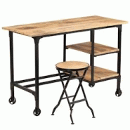 Helloshop26 - Bureau table poste de travail meuble d'ordinateur informatique étude avec tabouret pliant bois de manguier massif 115 02_0023442 - 3000 Helloshop26 - Bureau table poste de travail meuble d'ordinateur informatique étude avec tabouret pliant bois de manguier massif 115 02_0023442 - 3000