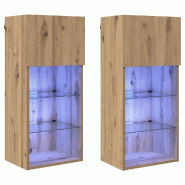 Helloshop26 - Lot de 2 meubles TV muraux modernes 40,5 x 30 x 90 cm avec étagères pratiques style contemporain en bois d'ingénierie 02_0052819 - Bo