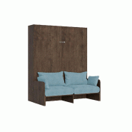 Itamoby Lit double escamotable Kentaro 160 cm avec canapé en noyer, bleu clair - marron 8050598059371