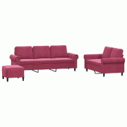 VidaXL Ensemble de canapés 3 pcs avec coussins Rouge bordeaux Velours Modèle Wermelion - 3202264