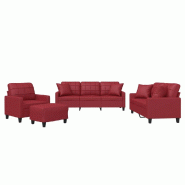 VidaXL Ensemble de canapés 4 pcs et coussins rouge bordeaux similicuir Modèle Galaxie Moderne - 3201356