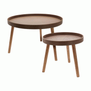 WellHome - Ensemble de 2 tables d’appoint rondes à trois pieds coloris noyer foncé Ø60 cm et Ø38 cm - marron WH15637