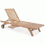 Bain de soleil inclinable avec roues Maryland teck norme FSC + tablette 65 x 200