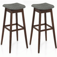 COSTWAY Set de 2 Tabourets de Bar avec Siège Pivotal 360°, Hauteur d'Assise 76 cm, Tabouret en Bois - marron VH34710OM