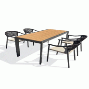 DCB GARDEN Ensemble repas de jardin 4 places en aluminium coloris gris anthracite et plateau polywood aspect bois (170x80 cm) - TONGA - 3700286491888