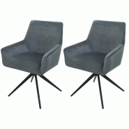 Décoshop26 - Lot de 2 chaises de salle à manger avec accoudoirs siège rotatif en tissu gris foncé 04_0007379 - gris 3000262091164