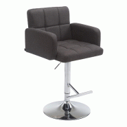 Décoshop26 - Tabouret de bar x1 avec accoudoirs et dossier confortable en tissu gris foncé pieds métal chromé TDB10782 - gris 3000252943572