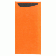 Etui pour couverts papier orange + serviette noire 11,2x22,5cm par 400