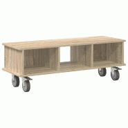 Helloshop26 - Meuble TV rectangulaire moderne intérieur rangement câbles 100 x 35 x 35 cm en bois d'ingénierie chêne sonoma 02_0054733 - Bois mass