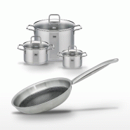 Lot de 3 Faitouts 16/20/26 cm et Poêle 28 cm Elo Relief Solution - gris 3176239959666