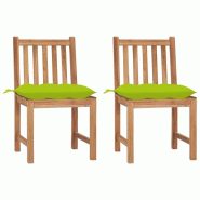 VidaXL Chaises De Jardin Lot De 2 Avec Coussins Bois De Teck Massif - vert 8720286268667