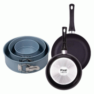 Chef sauce PIXEL - Jeu de 2 Poêles Ø20/Ø24 cm en Aluminium Embouti Antiadhésif avec Set de 3 Moules Ronds pour Four Ø12/Ø18/Ø22 cm - PK8795_0
