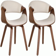 Décoshop26 - Lot de 2 chaises de salle à manger avec accoudoirs design rétro en tissu crème et bois marron 10_0007666 - beige Bois massif 30002662