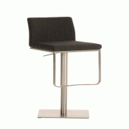 Décoshop26 - Tabouret de bar x1 avec repose-pieds plaque de base carrée en acier inoxydable assise en tissu gris foncé 10_0005315 - gris inox 30002