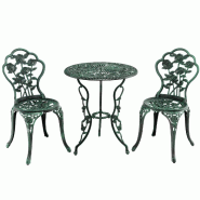 Helloshop26 - Ensemble de bistrot 3 pièces table ronde 60 x 69 cm deux chaises confortables style antique en fonte aluminium vert 20_0011999 - vert a
