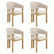 Merax Ensemble de 4 chaises de salle à manger avec accoudoirs, tissu en lin et structure en fer dans des couleurs de bois naturel, beige - beige mult