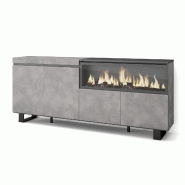 SKRAUT HOME Buffet salon et cuisine, 210, 4 Portes, Cheminée électrique XXL, Design industriel, Ciment - gris Bois manufacturé 419_16