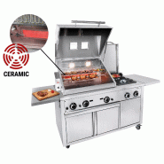 Station de Grill Gaz Professionnelle avec Broche et Cuisinière - Inox AISI 304 - GRSTE3 | GGM