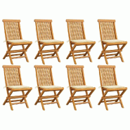 VidaXL Chaises De Jardin Et Coussins Crème Lot De 8 Bois Teck Massif - beige 3072919