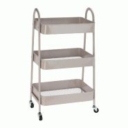 WellHome - Chariot de cuisine ROLLING couleur Taupe avec 3 Paniers et Roulettes 44x31,5x79,5cm - beige acier WH15610 WellHome - Chariot de cuisine ROLLING couleur Taupe avec 3 Paniers et Roulettes 44x31,5x79,5cm - beige acier WH15610