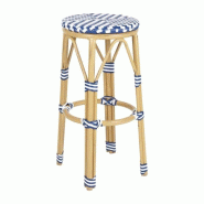 ​​​​​​​​​​​​​​Lot de 2 tabourets de bar empilables, motifs chevrons, structure en aluminium finition bois, assise rotin bleu et ​​​​​​​​​​​​​​Lot de 2 tabourets de bar empilables, motifs chevrons, structure en aluminium finition bois, assise rotin bleu et