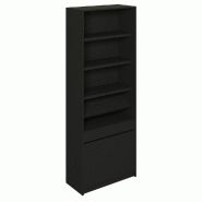 Buffet noir 2 portes 5 tablettes + 1 coulissante 90x42x240cm