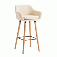 Décoshop26 - Tabouret de bar x1 design scandinave en PVC crème cadre en bois repose-pieds en métal 10_0006151 - beige métal 3000265414809