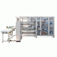 Ensacheuse automatique de flacons - conditionnement thermoplastique en LDPE avec tapis transporteur et palettiseur