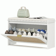 Helloshop26 - Banc à chaussures d'entrée 80 x 26 x 47.5 cm assise rembourrée pratique rangement 8 paires scandinave épuré en MDF 21_0002758 - Boi
