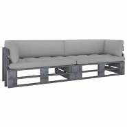 Helloshop26 - Canapé palette 2 places avec coussins pin imprégné de gris 02_0013256 - gris Bois massif 3000722682727