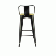 LIGNE CHR Austin chaise haute metal assise pin naturel lot de 4 - noir métal MCH-751335_NOIR