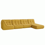 Oviala Business Canapé modulable avec méridienne velours 330 cm 4 places jaune - jaune polyester 115751
