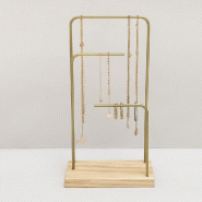 Présentoir bijoux 3 étages en métal doré et bois 18x10x33,5 cm