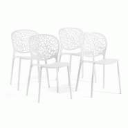 RATTATAN Lot de 4 chaises d'extérieur empilables en polypropylène avec fibre de verre dossier ajouré motif naturel pour jardin bar restaurant Leda