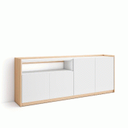 SKRAUT HOME Buffet salon et cuisine, 207x80x37 cm, 4 Portes, Meuble chaussure, Blanc et Chêne Soft - blanc Bois manufacturé 705_1
