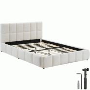 TecTake GmbH tectake Lit rembourré SHIRLEY avec sommier à lattes, capacité charge 250 kg, 193x220x93 cm, Teddy crème - beige Bois manufacturé 406321