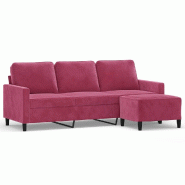 VidaXL Canapé à 3 places et repose-pieds Rouge bordeaux 180 cm Velours Modèle Vega ProDesk Chic - 3201059