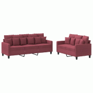 VidaXL Ensemble de canapés 2 pcs avec coussins Rouge bordeaux Tissu Modèle AbriMinimal 56 - 3201670