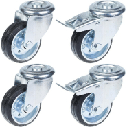 Roulette 80mm 3" à bandage caoutchouc, pivotante et avec frein, capacité de charge de 280kg, jeu de 4 Roulette 80mm 3" à bandage caoutchouc, pivotante et avec frein, capacité de charge de 280kg, jeu de 4