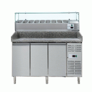 Banco pizza 3 portes + vitrine réfrigérée, plan en granit, structure inox, température banco -2/+8°C, vitrine +2/+8°C. PrismaFood DB3600TN - 4084